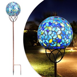 Solar Lights Outdoor Decorative, Solar Gazing Ball Mosaic Garden Stakes Decorative Waterproof Outdoor Lights for Pathway Yard Lawn Decoration (Blue)