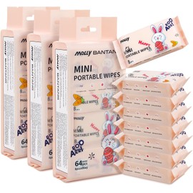 Toallitas Húmedas De Viaje, Mini Toallitas Desmaquillantes, Fáciles De Transportar, Ingredientes Respetuosos Con La Piel, Paquete De 24 (192 Toallitas En Total), Color Rosa