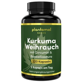 Plantomol® Basics Turmeric Capsules High Dose with Boswellia Frankincense Extract - 30 mg Curcumin & 330 mg Boswellic Acid per Day - 2 Month Preparation of Curcuma Capsules High Dose and Frankincense