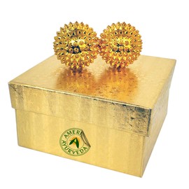 Healing Angel 2 PC Durable Plastic Spiky Metal Coated Deep Tissue Hand Massage Balls for Acupressure Reflexology and Magnet Therapy (Gold-FBA, 1.5 Inch)