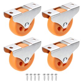 PATIKIL 2" Rigid Fixed Plate Caster Wheels, 4 Pack Low Profile Caster PP Wheels with M4 Screws Total Load Capacity 132 Lbs for Drawers Cabinet Rolling Furniture, Orange