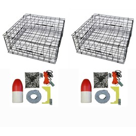 2-Pack of KUFA 28" Vinyl Coated Crab Traps & Accessory Kits (100' Lead Core Rope, Caliper,Harness,Bait Case & 14" Red/White Float) (S70+CAC3) x2
