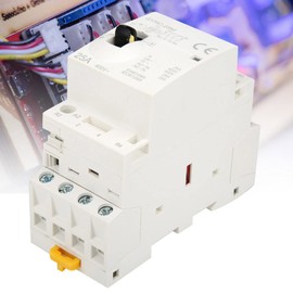 AC Contactor 4P 25A 220V 12v Dc Coil 50Hz Household Contactor Universal Circuit Control DIN Rail Mount with Manual Control Switch (2NO 2NC)