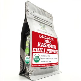 Spice Profile USDA Organic Low Heat Kashmiri Chili Powder, 4 oz, Lab Tested for Heavy Metals, Milder than Deggi Mirch Chilli, Chile rojo de Cachemira en polvo