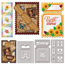 GLOBLELAND Postage Stamp Background Cutting Dies for Card Making Slideshow Background Metal Die Cuts Postage Frame Cutting Dies Templates for Scrapbooking Journal Embossing Paper Craft Decor