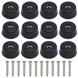Alamic Round Rubber Feet 0.67" H x 1.5" W Cutting Board Feet Non Slip Bumper with Stainless Steel Screws - 12 Pack