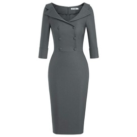 MUXXN Ladies Solid Color Cut Out Neck Dark Grey Vintage Celebrity Juniors Dress (Gray L)