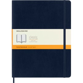 Moleskine - Classic Ruled Paper Notebook - Soft Cover and Elastic Closure Journal - Color Sapphire Blue - Size Extra Large 19 x 25 A4 - 192 Pages