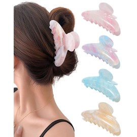 Mesovor 4 Pack Acrylic Hair Clips Claws, Nonslip 4.1" Large Hair Grip Hairclips for Thin and Thick | French Banana Barrettes Hair Strong Hold Hair Jaw Clamps (Light Blue, Orange, Light Pink, Purple)