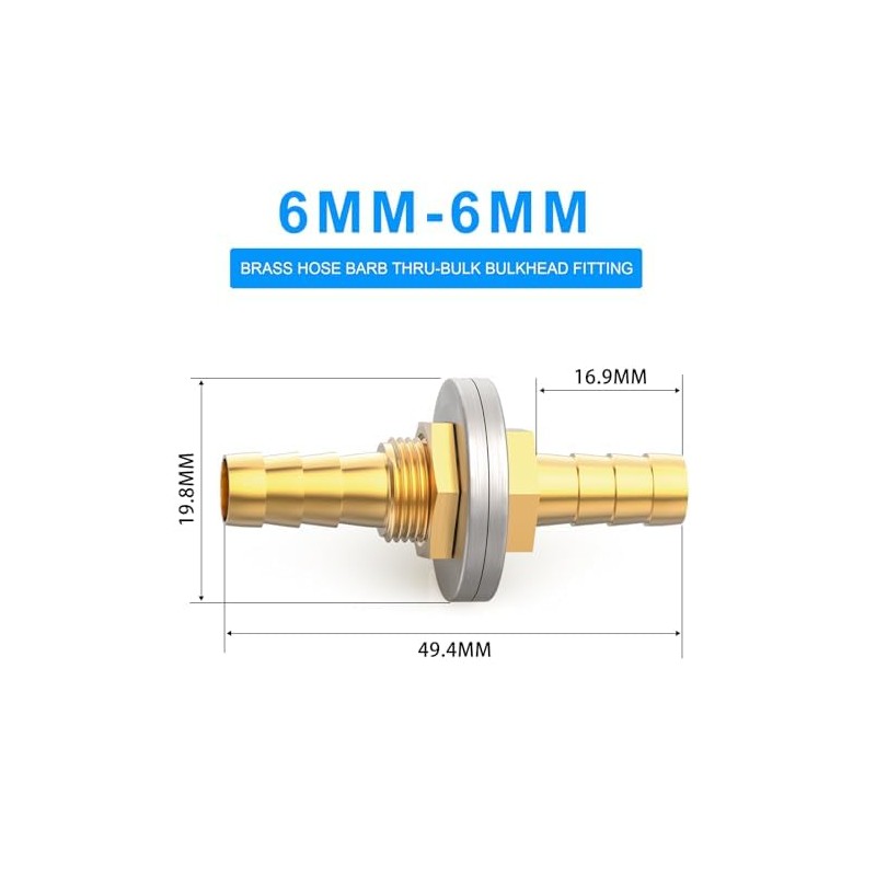 ERGAOBOY 5Pcs 6MM to 6MM Brass Hose Barb Thru-Bulk Bulkhead