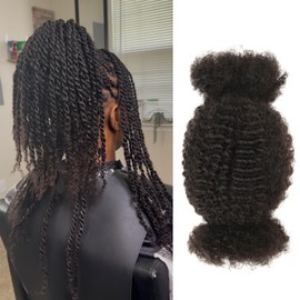 Afro Kinkys Bulk Human Hair Kinky-Curly 100% Real Human Hair for Twist, Braiding, Dreadlocks & Sister Locs, Natural Soft Pre Fluffed, Can Be Dyed Bleached (#1B Natural Black, 12 Inch)