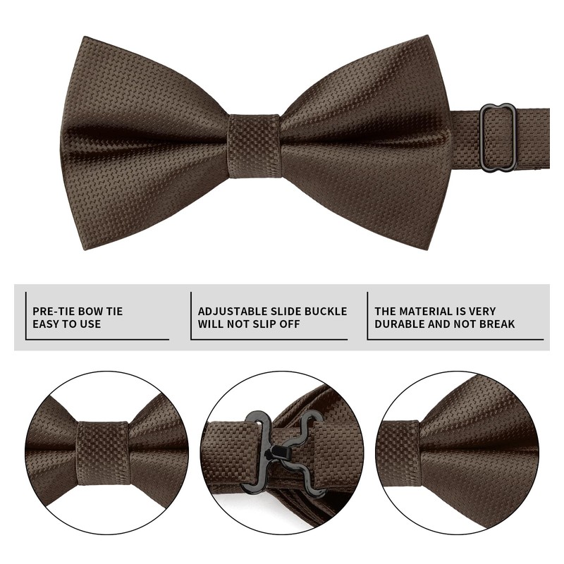 HISDERN Bow Tie Adjustable Brown Bow Ties for Men Pre-Tied