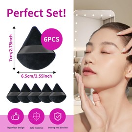 Triangle Makeup Soft Sponge Puff, Face Makeup Puff, Cleaning & Beauty Products, Includes Strap, Wet & Dry, Black （6 PCS）