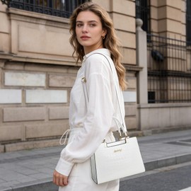 CORIOS Vintage Handbag for Women Crocodile Embossed Shoulder Bag PU Leather Crossbody Messenger Bag Multi-Pocket Satchel Bag Elegant Work Travel Office Party Shopping Top Handle Bag White