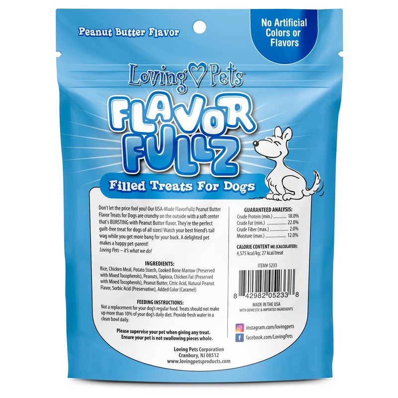 Loving Pets Flavorfullz Filled Treats for Dogs, Peanut Butter 6