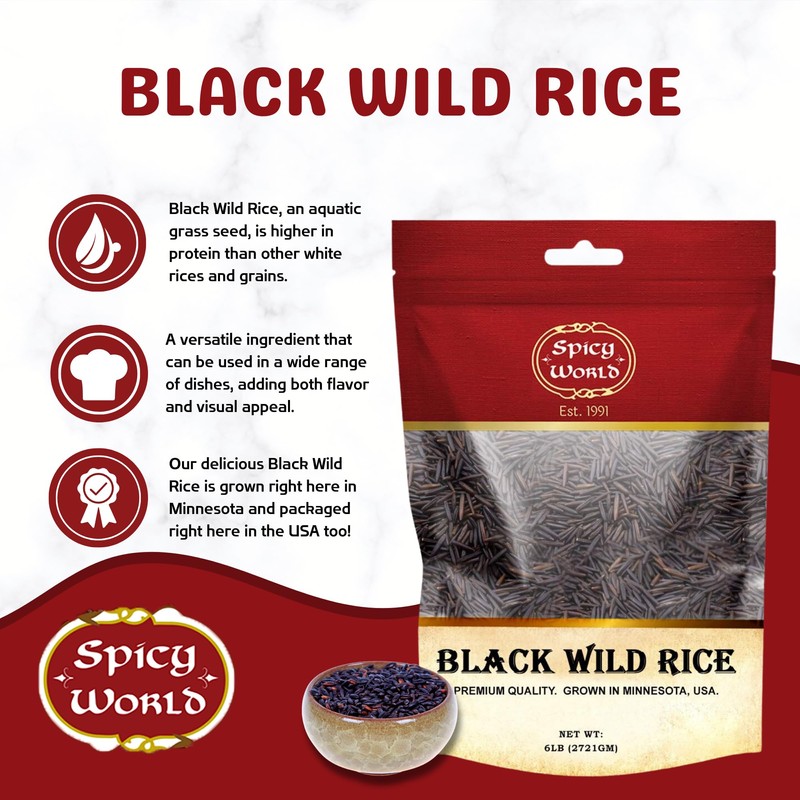 Minnesota Grown Black Wild Rice 6 Pound Bag - Premium