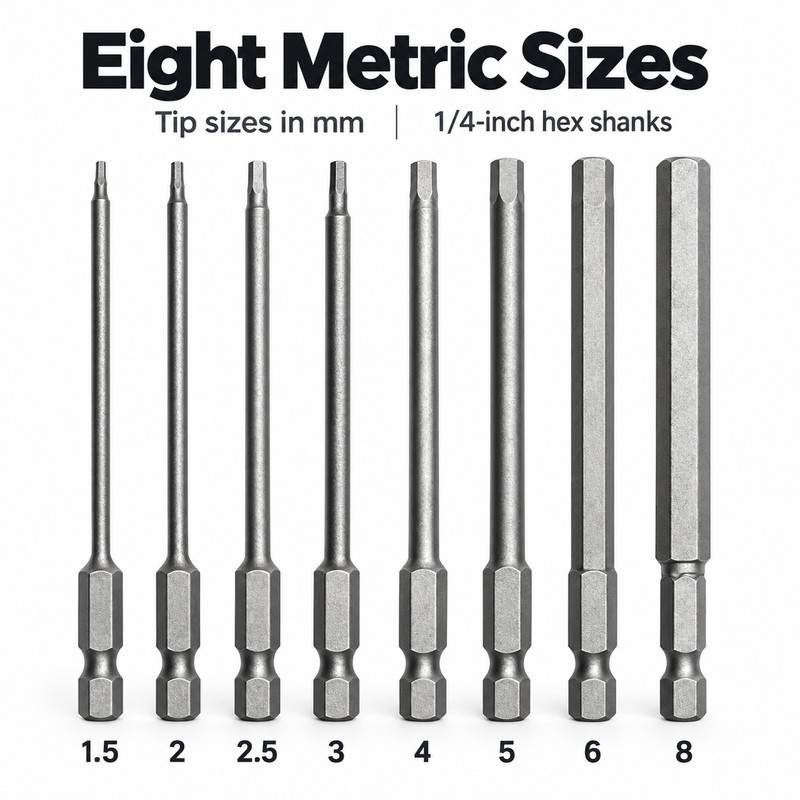 8-Piece 100mm Hex Allen Wrench Drill Bit Set – SAE