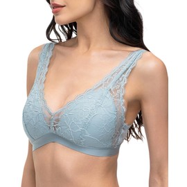 UCA Bralette de encaje para mujer, brasier inalámbrico con acolchado suave, correa ajustable, bralette sexy y cómodo, Azul, 34B