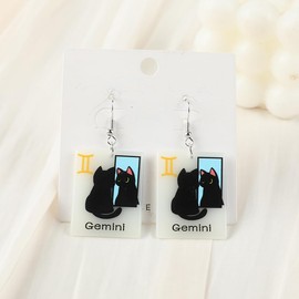 12 Zodiac Sign Black Funny Cat Earrings for Women Glowing In The Dark Kawaii Kitty Dangle Earrings Constellation Acrylic Cute Anime Cat Animal Lover Jewelry Astrology Charms Birthday Gifts-Gemini