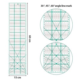 MANUFORE Quilting Ruler 15 x 60cm Sewing Acrylic Ruler Anti-Slip Metric Ruler DIY Quilting Tools with Clear Printed Lines for Precise Cutting