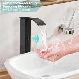 ZHIXINGKX Touchless Bathroom Sink Faucets for 1 Hole, Hands-Free Automatic Motion Sensor Faucets with Tall Body,Black Waterfall Sink Faucets for Bathroom (Tall Body, Black)
