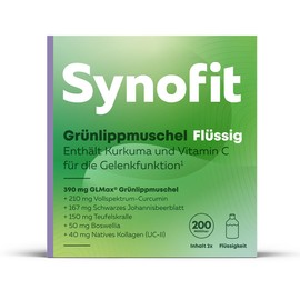 Synofit Grünlippmuschel Flüssig 2x 200 ml - Für die Gelenkfunktion - 100% Reine Grünlippmuschel GLMax®, Bio-Curcumin Bio-CM100®, Ribes Nigrum, Natives Kollagen und Teufelskralle