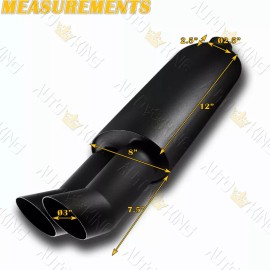 Unbranded UNIVERSAL 3" DUAL ANGLE SLANT TIP T304 BLACK RACING EXHAUST MUFFLER 2.5" INLET