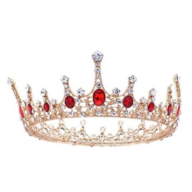 Red Rhinestone Crown, Crown Wedding Tiara, Crown Tiara Bride, Tiara Crown for Women, Used in Pageants, Weddings, Parties, Bridal Headwear (Golden)