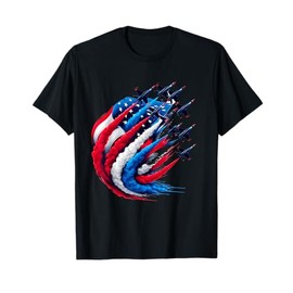 Red White Blue Patriotic Jets Shirt USA Men Boys 4th of July T-Shirt
