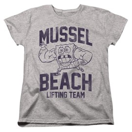 Popfunk Classic Spongebob Mussle Beach Lifting Team Women's T Shirt, Athletic Heather, 2X-Large