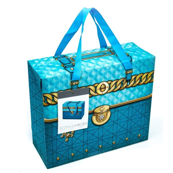 Folding Lid Paper Gift Bags for Any Occasion Blue Large (Bulk of 12)