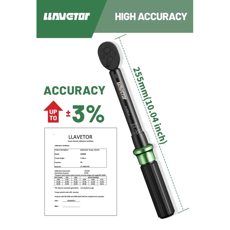 LLAVETOR Bicycle Torque Wrench 1/4 Inch, 5-25 Nm Torque Wrench