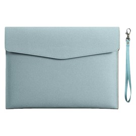 LAISIZHU PU Leather A4 File Folder, 13.0 x 9.6 inches (33 x 24.5 cm), Document Case, A4 with Handle, Document Storage, Office, Business (Light Blue)