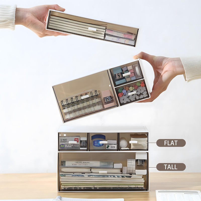 OSteed Desktop Stackable Storage 1 Drawer, White Plastic Stationery Drawer