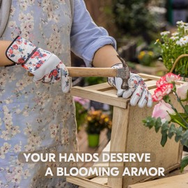 VGO GA3561-FM Women's All-in-One Gardening Gloves - Goatskin Thorn Protection & Touch Screen, Multi Scenario for Farm/Ranch/Garden/Camping, Non-Slip Safety Work Gloves (1 Pair/M/White)