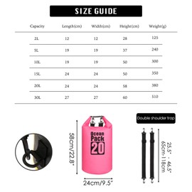 MORAINJAY 2024 New Dry Bag Waterproof Bag, 2L/5L/10L/15L/20L/30L Waterproof Pack Sack with Adjustable Shoulder Strap, Waterproof Backpack, Waterproof Duffel Bag for Swimming, Rose Red, luggage tag