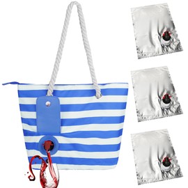 LUWOO Wine Tote Bag with Hidden Drink Dispenser Spout, Beach Wine Cooler Bag, Leakproof Insulated Wine Purse Carrier with 3 Refillable Replacement Pouch for BYOB, Pool, Camping (Blue)
