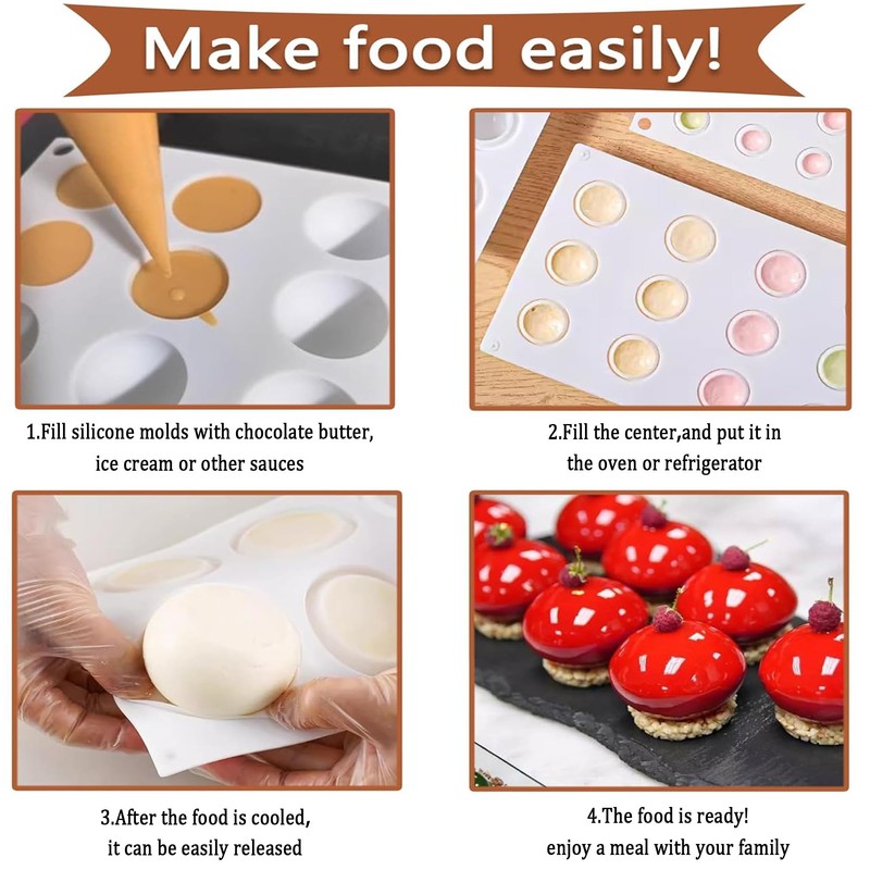 3D Silicone Sphere Molds,Sphere Chocolate Cookie Round Ball Mold