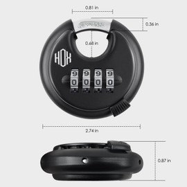 HOX Combination Lock, 4 Digit Disc Padlock with 3/8 Inch Hardened Steel Shackle, 2-3/4 Inch Zinc Alloy Wide Body, Keyless Heavy Duty Combo Lock for Hasp Latch, Sheds, Fences, Storage Locker (2 Pack)