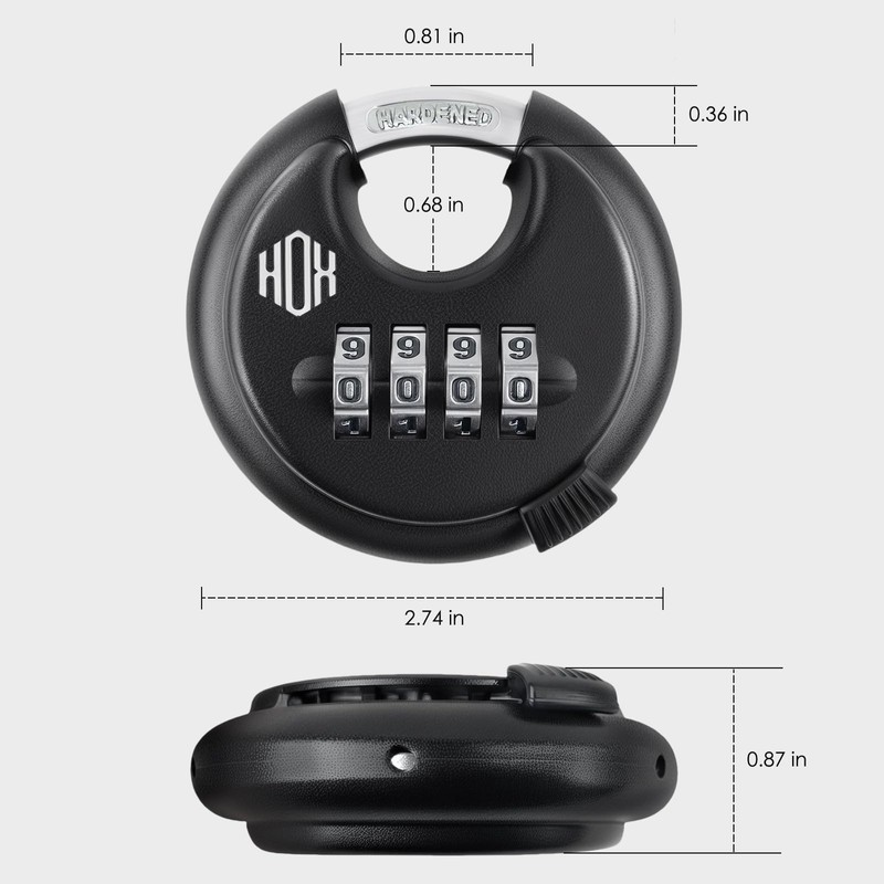 HOX Combination Lock, 4 Digit Disc Padlock with 3/8 Inch