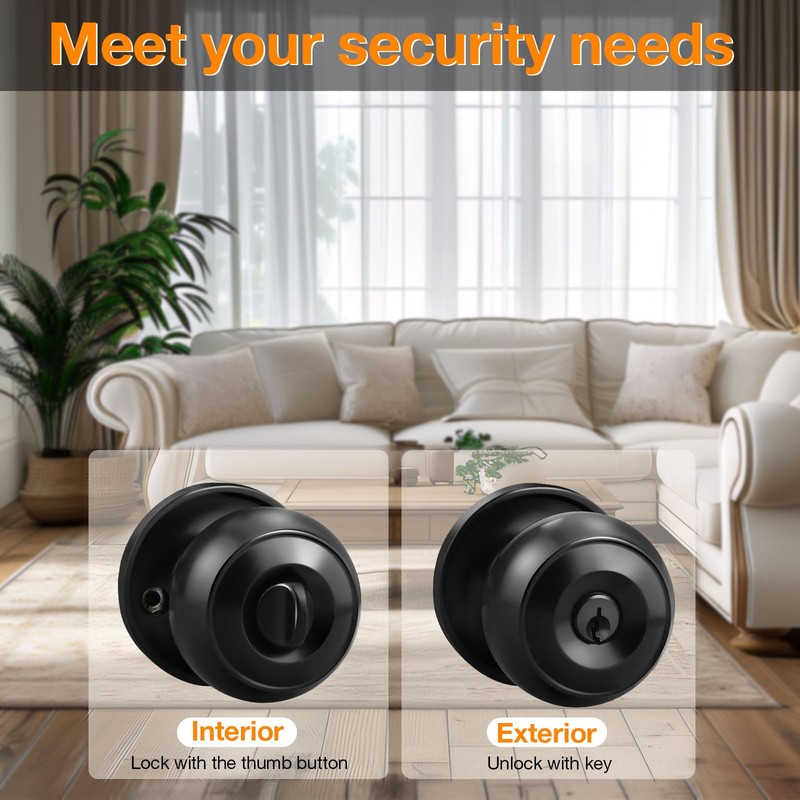 Gobrico 2 Pack Keyed-Alike Exterior Door Knobs with Key Matte