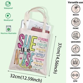 Nurse Gift She Is Nurse Tote Bag Bible Versus Gift Nurse Day Gift Baptism Gift Christian Nurse Gift Graduation Gift (She Is Nurse TC)