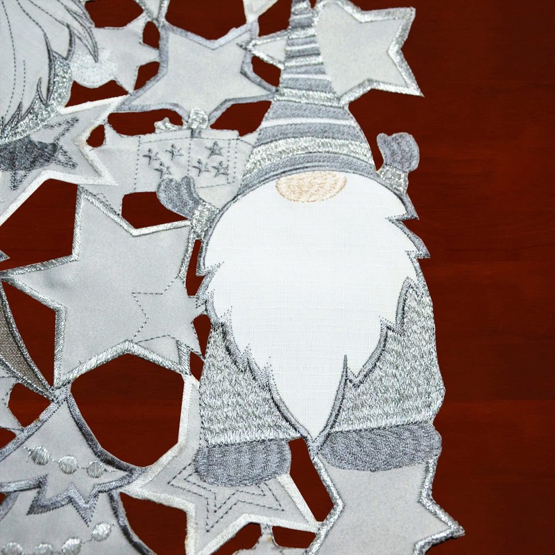 Simhomsen Embroidered Silver Gnomes Table Runners for Christmas Holiday and