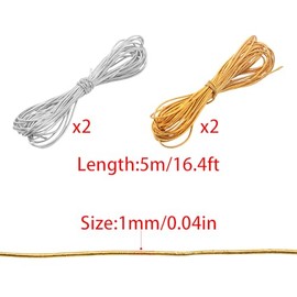 4PCS 5m Elastic Cords Dreadlock Braids Hair Accessories, Gold&Silver Wrap String Deco Shimmer Braiding Strings for Styling, Stretchable African Braid 