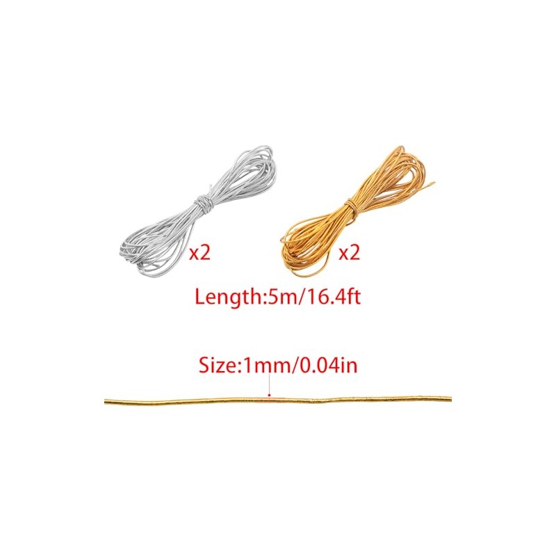 4PCS 5m Elastic Cords Dreadlock Braids Hair Accessories, Gold&Silver Wrap