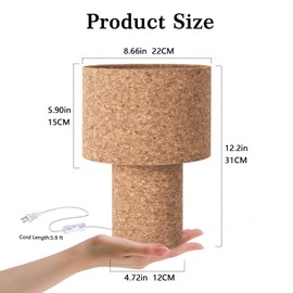 Ziqqeelam Rustic Small Table Lamp with Natural Bark Linen Lamp Shape, Farmhouse Bedside Lamp for Nightstand, Side Table Lamp for Kitchen, Office, Reading Desk, 12.2 Inch, E26 Socket, ON/Off Switch