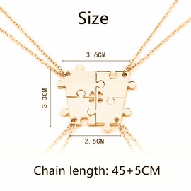 4 Pcs Puzzle Best Friends Forever Necklace Engraved Heart Charm Pendant Set BFF Friendship Necklace