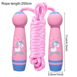 Children's Skipping Rope, Adjustable Skipping Rope 2.6 m, Skipping Rope Children with Cartoon Wooden Handle, Unicorn Speed Rope, Speed Jump Rope, Fitness Skipping Rope for Children 5 6 7 Years