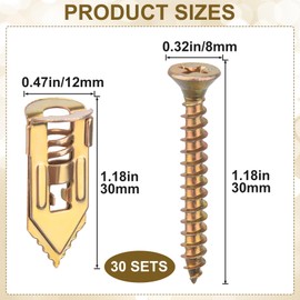 HINZIC 60PCS Self-Drilling Drywall Anchors, Zinc Plated Steel Screws and Anchors Kit Heavy Duty, No Drill or Holes in Wall, for Garden Statues, Patio Furniture, TV, Cabinets (0.47"x1.18" Anchors)