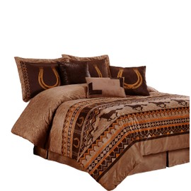 Chezmoi Collection Sedona 7-Piece Southwestern Wild Horses Microsuede Bedding Comforter Set (California King)